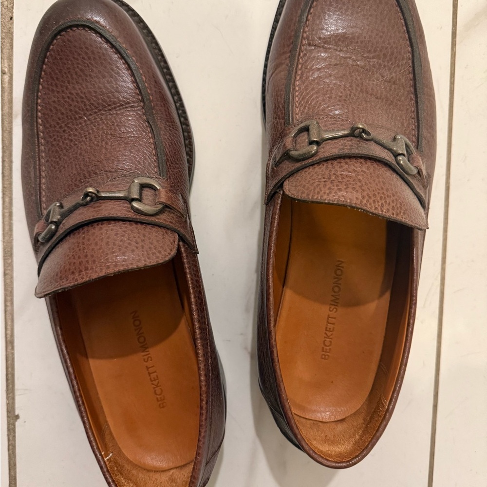 Beckett Simonon Brown Pebbled Leather Bit Loafers